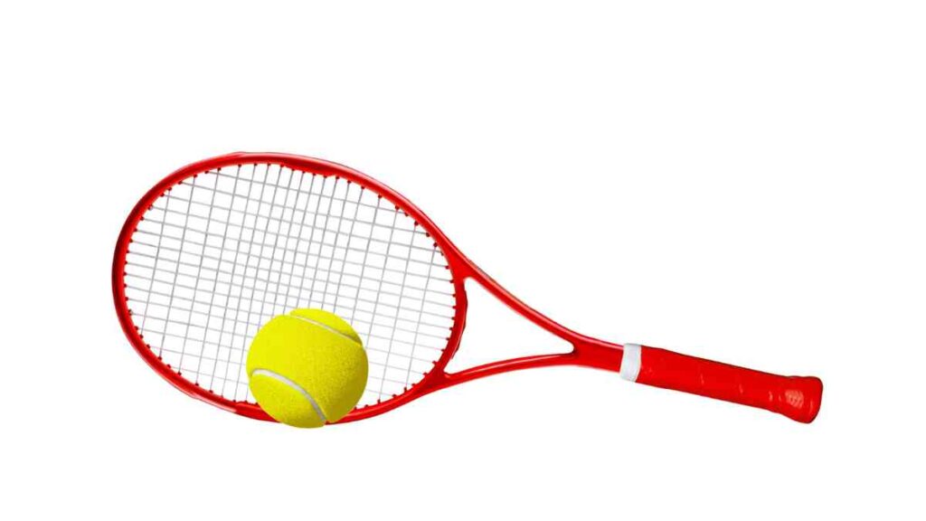 a tennis racket and a tennis ball on a white background
