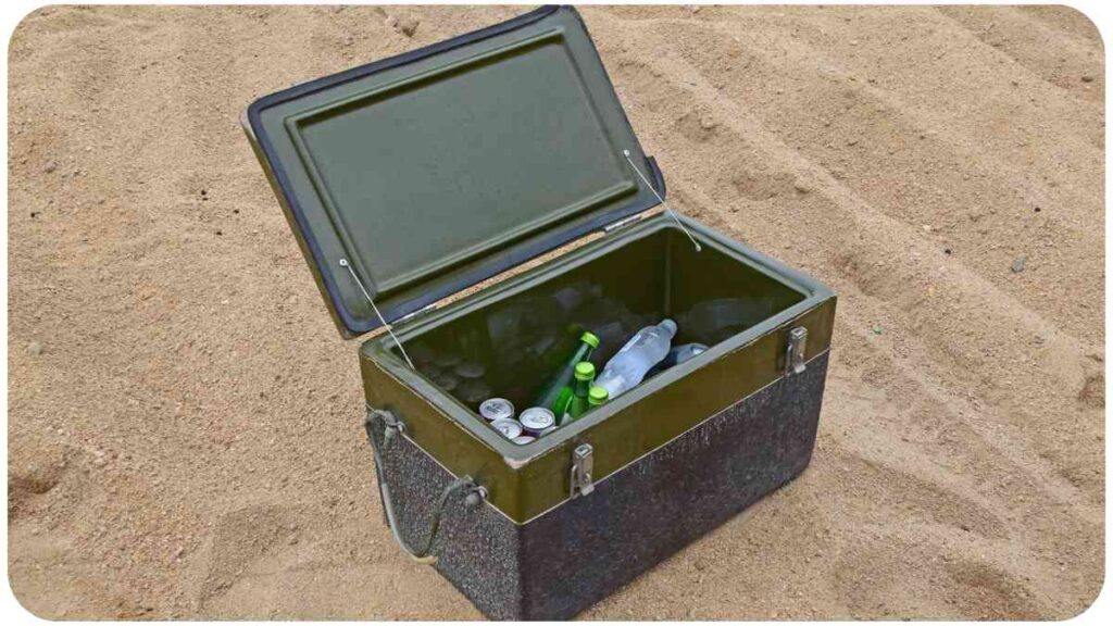 a cooler on the sand