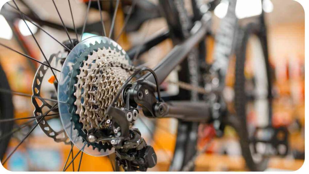 a close up of a bicycle with a chain on it