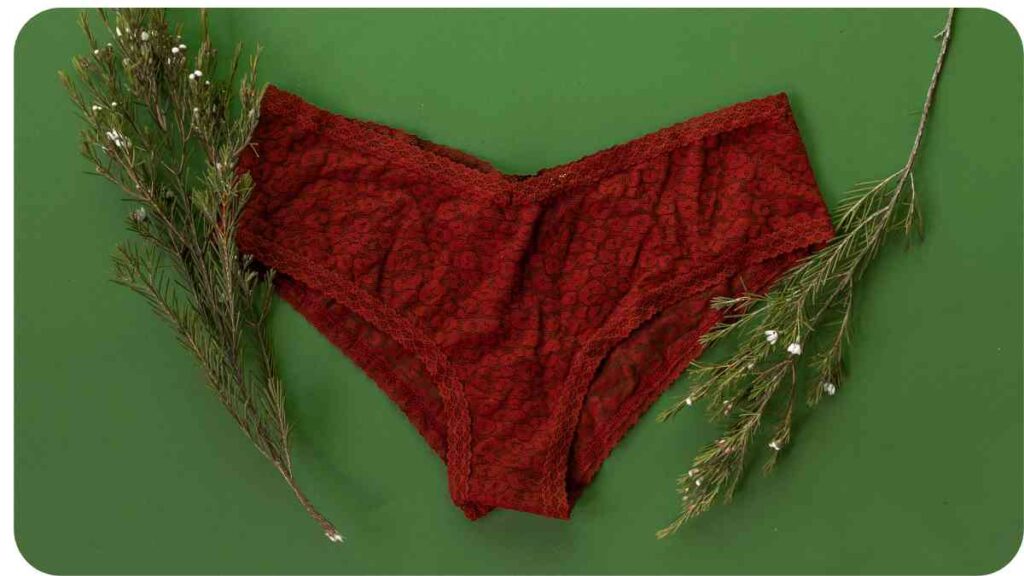 a pair of red underwear on a green background